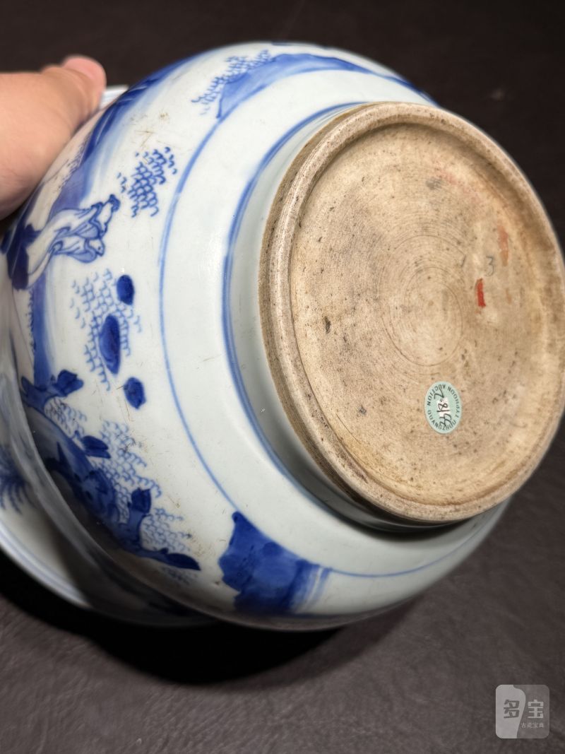 明崇祯 青花“丙吉问牛”人物图钵式炉 - 图13